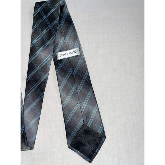 Pierre Cardin Dress Tie Men’s Size 57” Gray Blue Striped Argyle 100% Silk Design - Picture 8 of 12